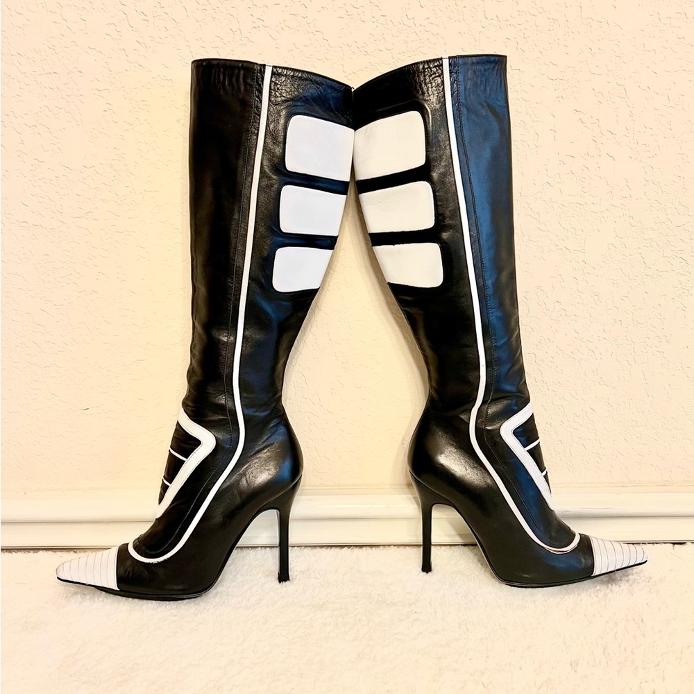 DOLCE & GABBANA Black and White Leather Calf Boots Women sz38 (US 7-7.5)